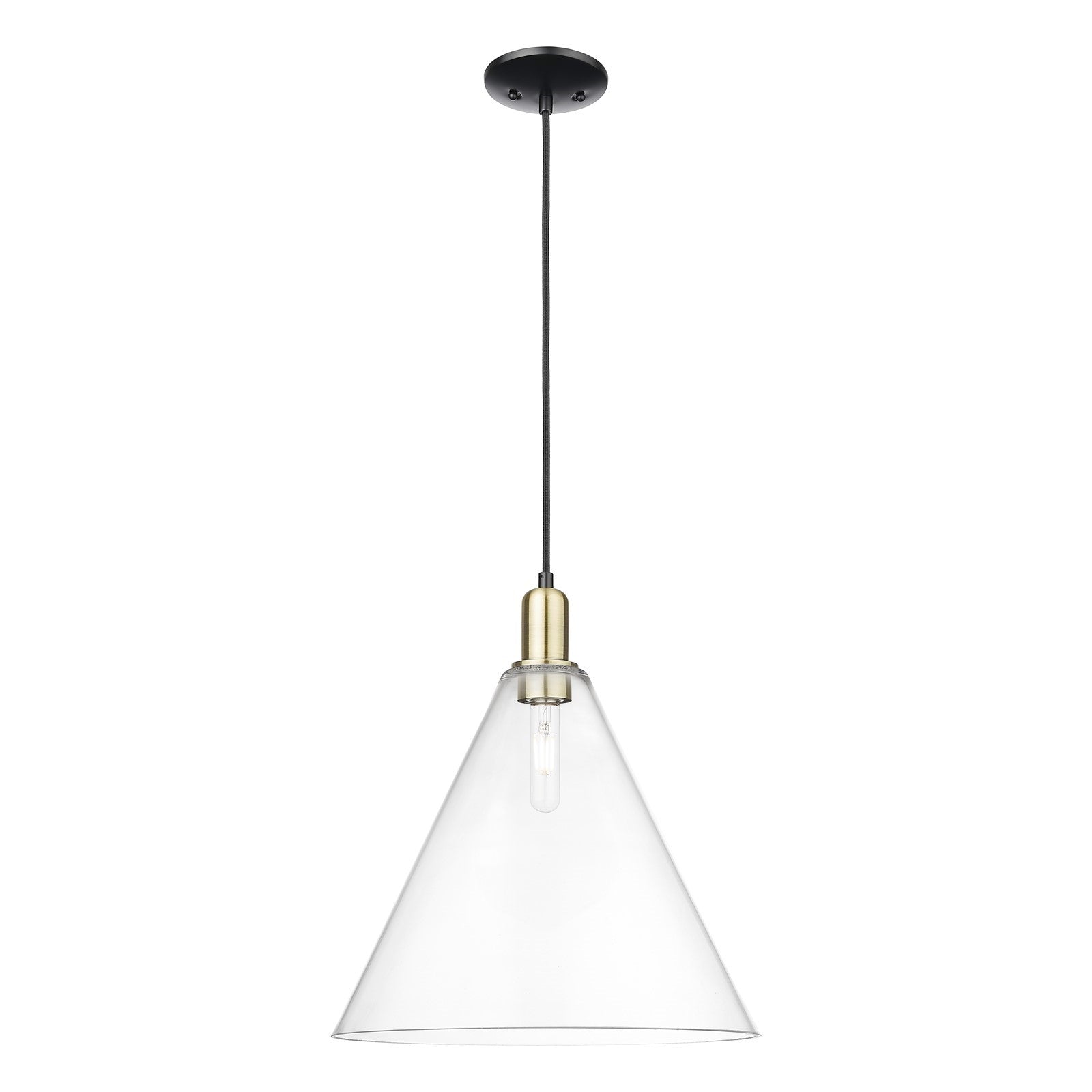 Innovations Berkshire Glass 16in 1-Light Mini Pendant | Industrial Black Antique Brass and Clear Glass | Kitchen Island & | Model 716-1P-BAB-GBC-162