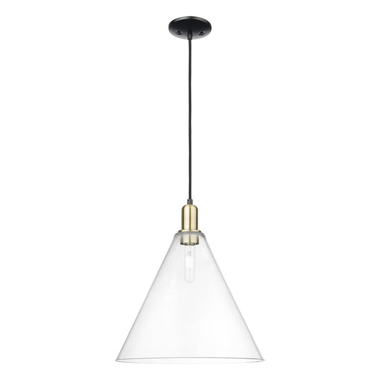 Innovations Berkshire Glass 16in 1-Light Mini Pendant | Industrial Black Antique Brass and Clear Glass | Kitchen Island & | Model 716-1P-BAB-GBC-162