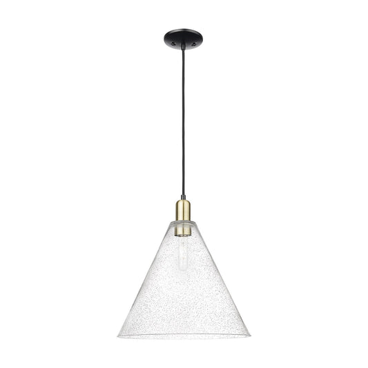 Innovations Berkshire Glass 16in 1-Light Mini Pendant | Industrial Black Antique Brass and Seedy Glass | Kitchen Island & | Model 716-1P-BAB-GBC-164