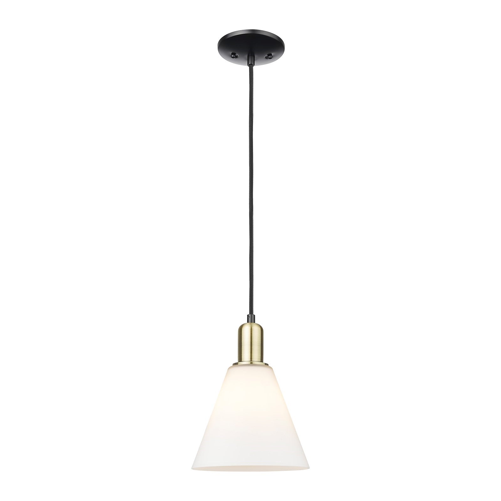 Innovations Berkshire Glass 8in 1-Light Mini Pendant | Industrial Black Antique Brass and Matte White Glass | Kitchen Island & | Model 716-1P-BAB-GBC-81