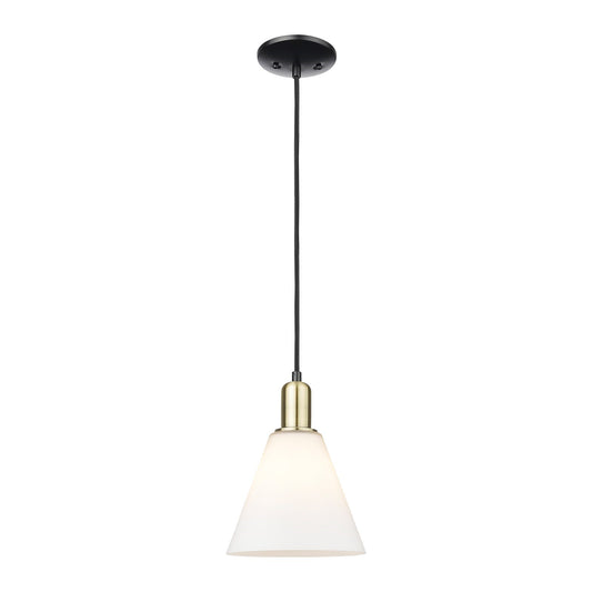 Innovations Berkshire Glass 8in 1-Light Mini Pendant | Industrial Black Antique Brass and Matte White Glass | Kitchen Island & | Model 716-1P-BAB-GBC-81