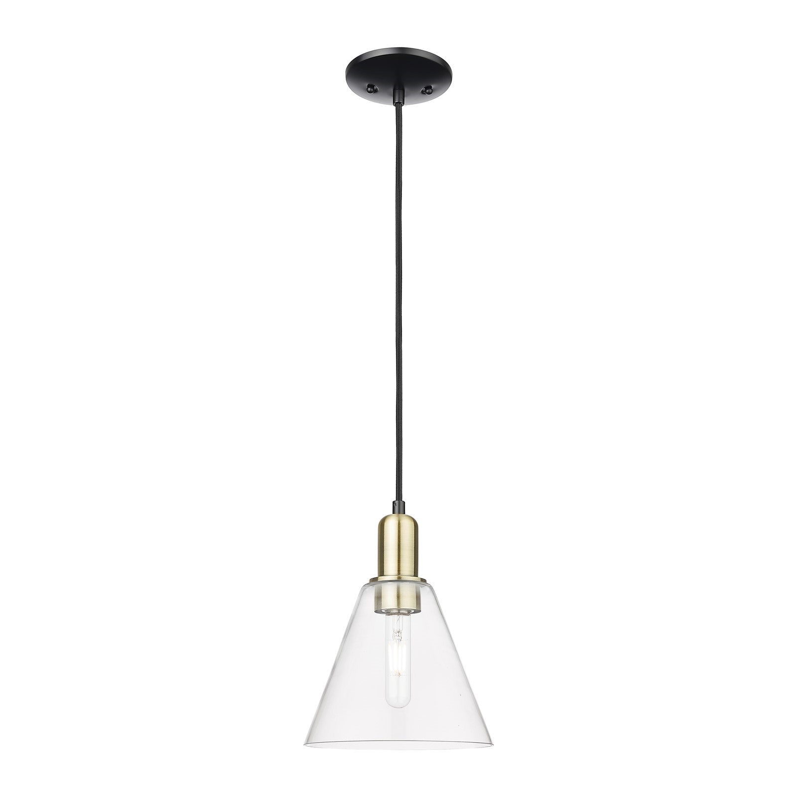 Innovations Berkshire Glass 8in 1-Light Mini Pendant | Industrial Black Antique Brass and Clear Glass | Kitchen Island & Dining | Model 716-1P-BAB-GBC-82