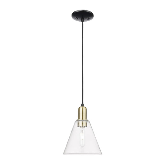 Innovations Berkshire Glass 8in 1-Light Mini Pendant | Industrial Black Antique Brass and Clear Glass | Kitchen Island & Dining | Model 716-1P-BAB-GBC-82