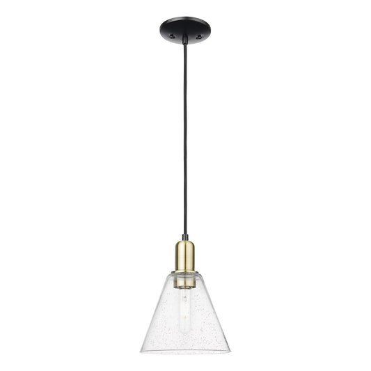 Innovations Berkshire Glass 8in 1-Light Mini Pendant | Industrial Black Antique Brass Steel and Seedy Glass | Kitchen Island & | Model 716-1P-BAB-GBC-84