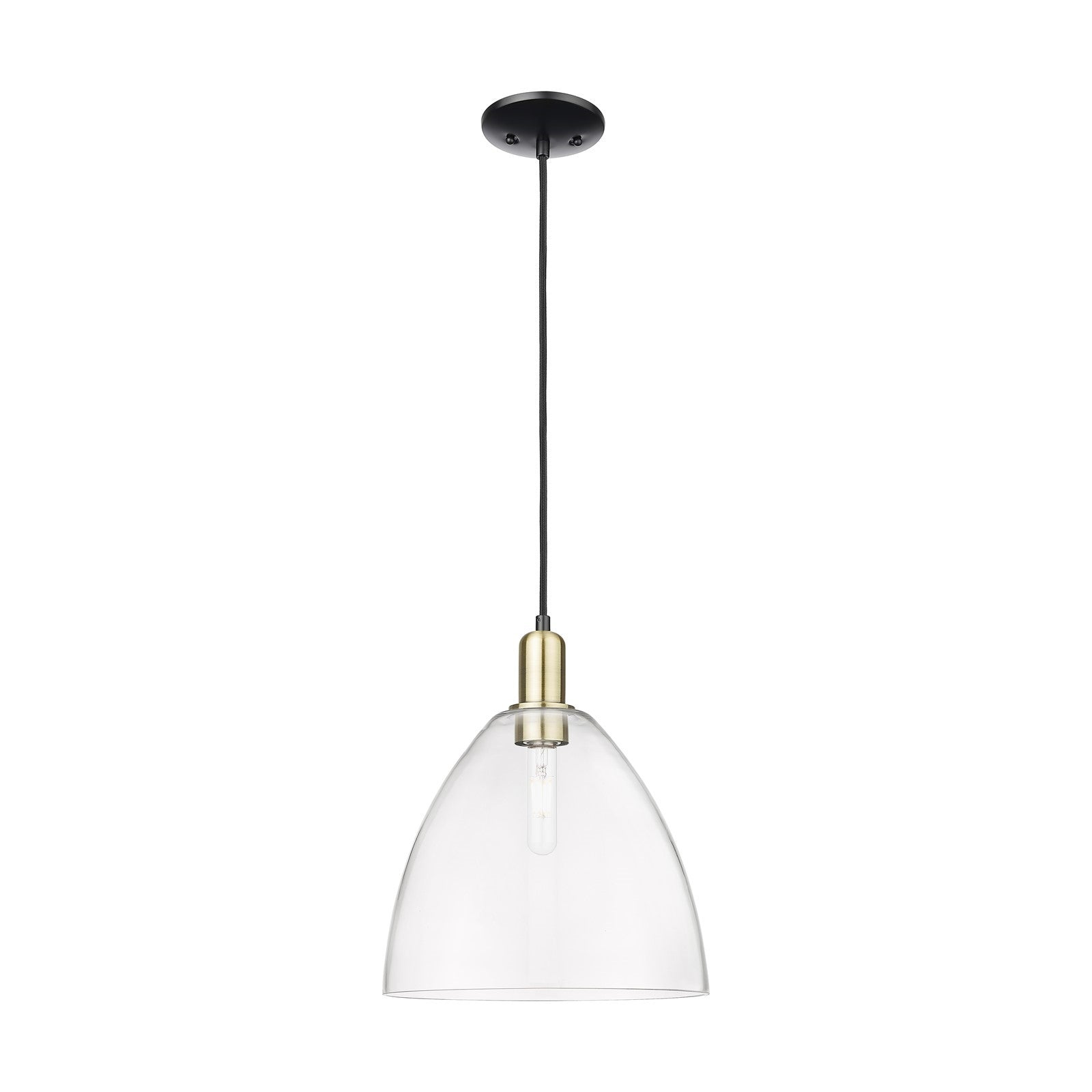 Innovations Bristol 12in 1-Light Mini Pendant | Industrial Black Antique Brass and Clear Glass | Kitchen Island & Dining Room | Model 716-1P-BAB-GBD-122