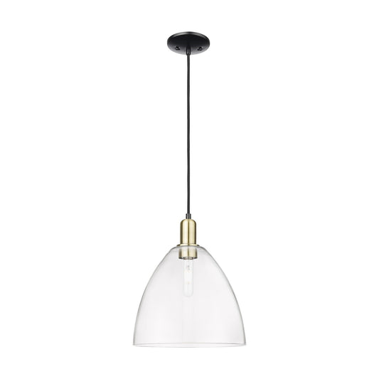 Innovations Bristol 12in 1-Light Mini Pendant | Industrial Black Antique Brass and Clear Glass | Kitchen Island & Dining Room | Model 716-1P-BAB-GBD-122