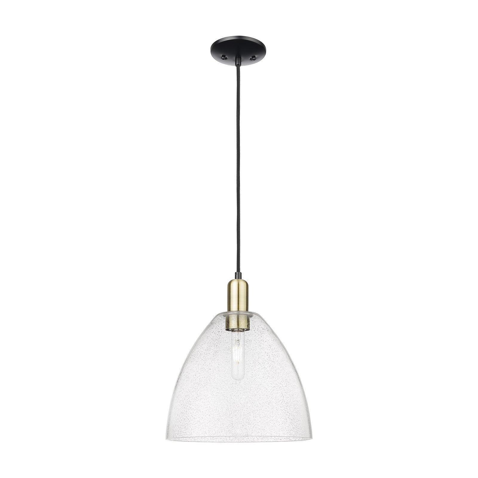 Innovations Bristol 12in 1-Light Mini Pendant | Industrial Black Antique Brass Steel and Seedy Glass | Kitchen Island & Dining | Model 716-1P-BAB-GBD-124