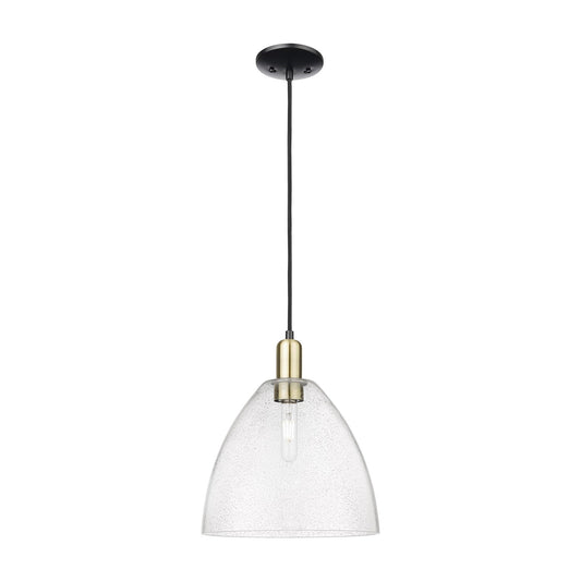 Innovations Bristol 12in 1-Light Mini Pendant | Industrial Black Antique Brass Steel and Seedy Glass | Kitchen Island & Dining | Model 716-1P-BAB-GBD-124