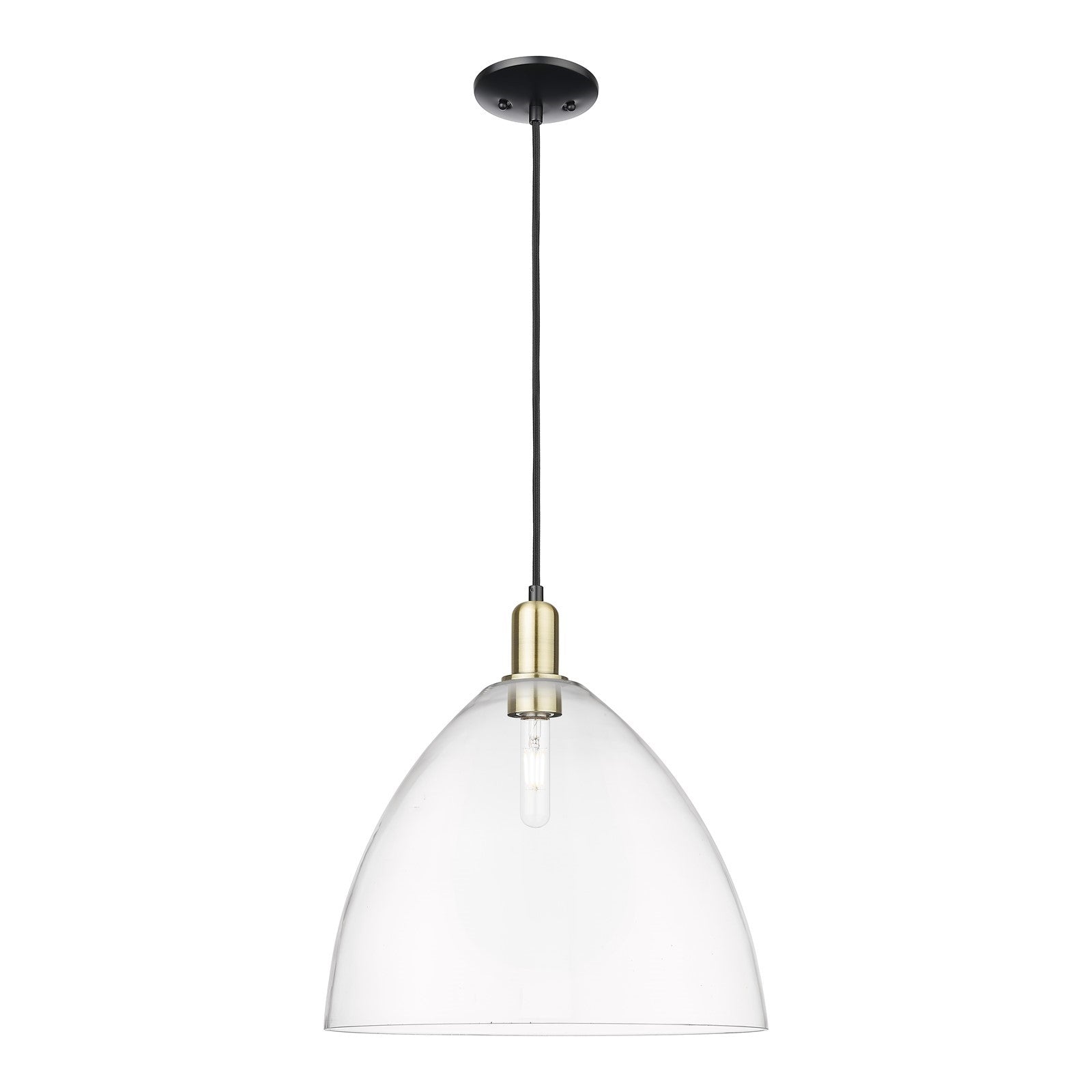 Innovations Bristol 16in 1-Light Mini Pendant | Industrial Black Antique Brass and Clear Glass | Kitchen Island & Dining Room | Model 716-1P-BAB-GBD-162