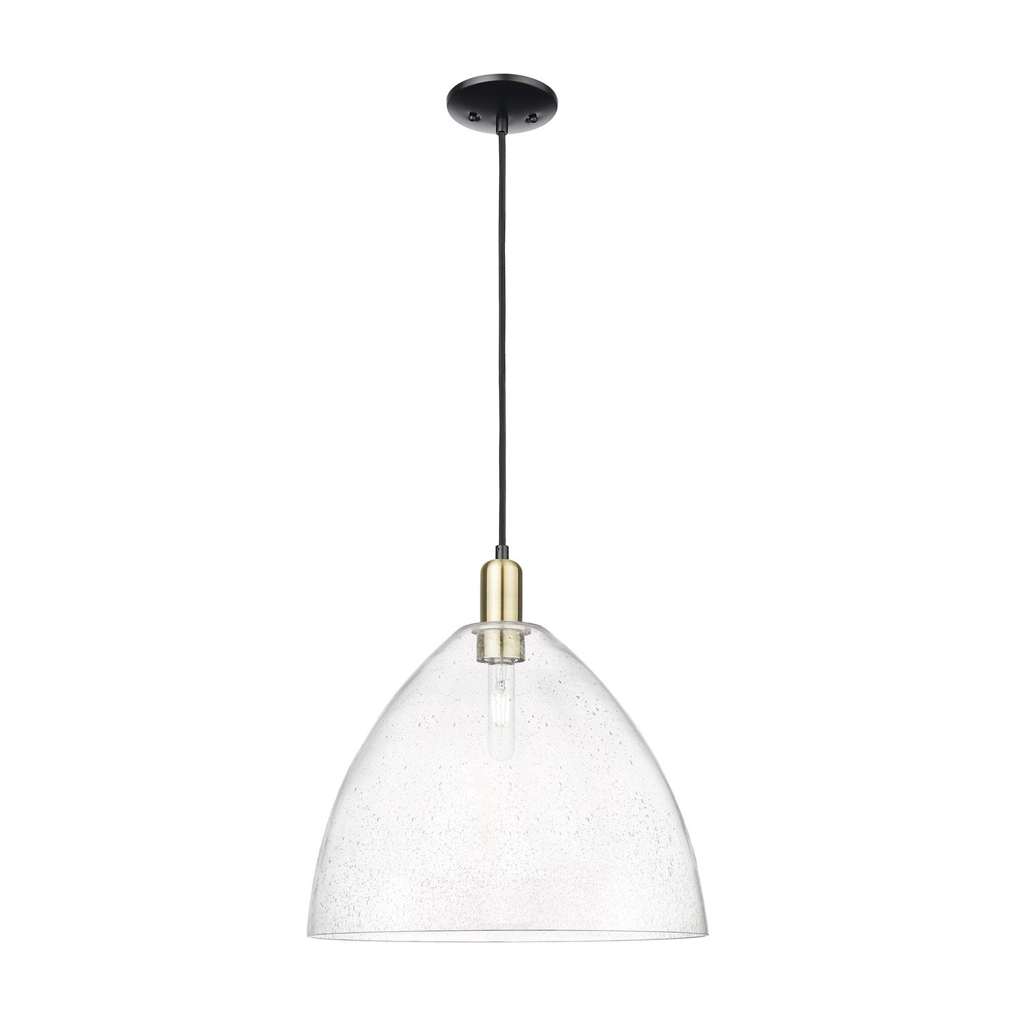 Innovations Bristol 16in 1-Light Mini Pendant | Industrial Black Antique Brass Steel and Seedy Glass | Kitchen Island & Dining | Model 716-1P-BAB-GBD-164