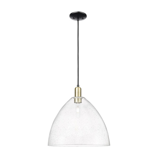 Innovations Bristol 16in 1-Light Mini Pendant | Industrial Black Antique Brass Steel and Seedy Glass | Kitchen Island & Dining | Model 716-1P-BAB-GBD-164