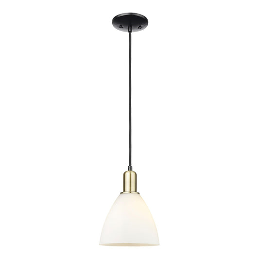 Innovations Bristol 8in 1-Light Mini Pendant | Industrial Black Antique Brass Steel and Matte White Glass | Kitchen Island & | Model 716-1P-BAB-GBD-751