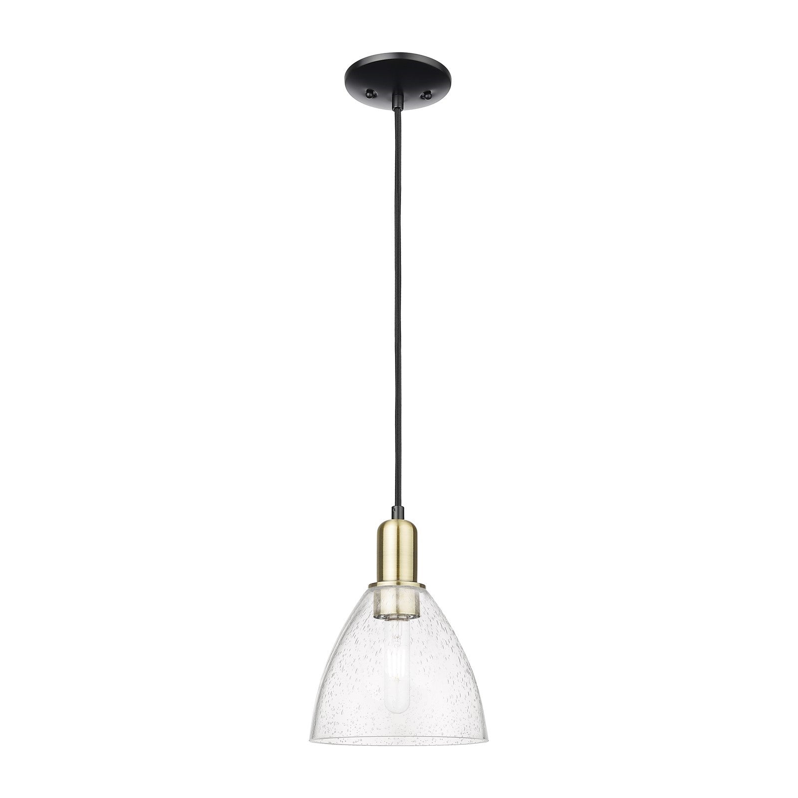 Innovations Bristol 8in 1-Light Mini Pendant | Industrial Black Antique Brass and Seedy Glass | Kitchen Island & Dining Room | Model 716-1P-BAB-GBD-754
