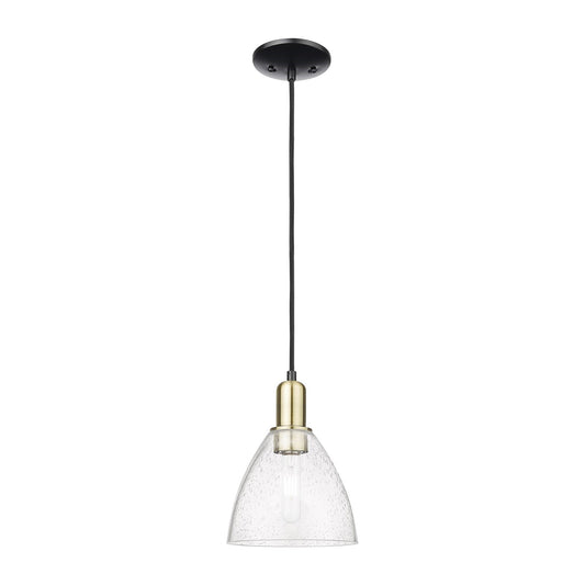 Innovations Bristol 8in 1-Light Mini Pendant | Industrial Black Antique Brass and Seedy Glass | Kitchen Island & Dining Room | Model 716-1P-BAB-GBD-754