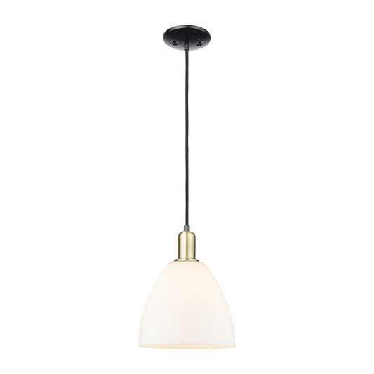 Innovations Bristol 9in 1-Light Mini Pendant | Industrial Black Antique Brass Steel and Matte White Glass | Kitchen Island & | Model 716-1P-BAB-GBD-91