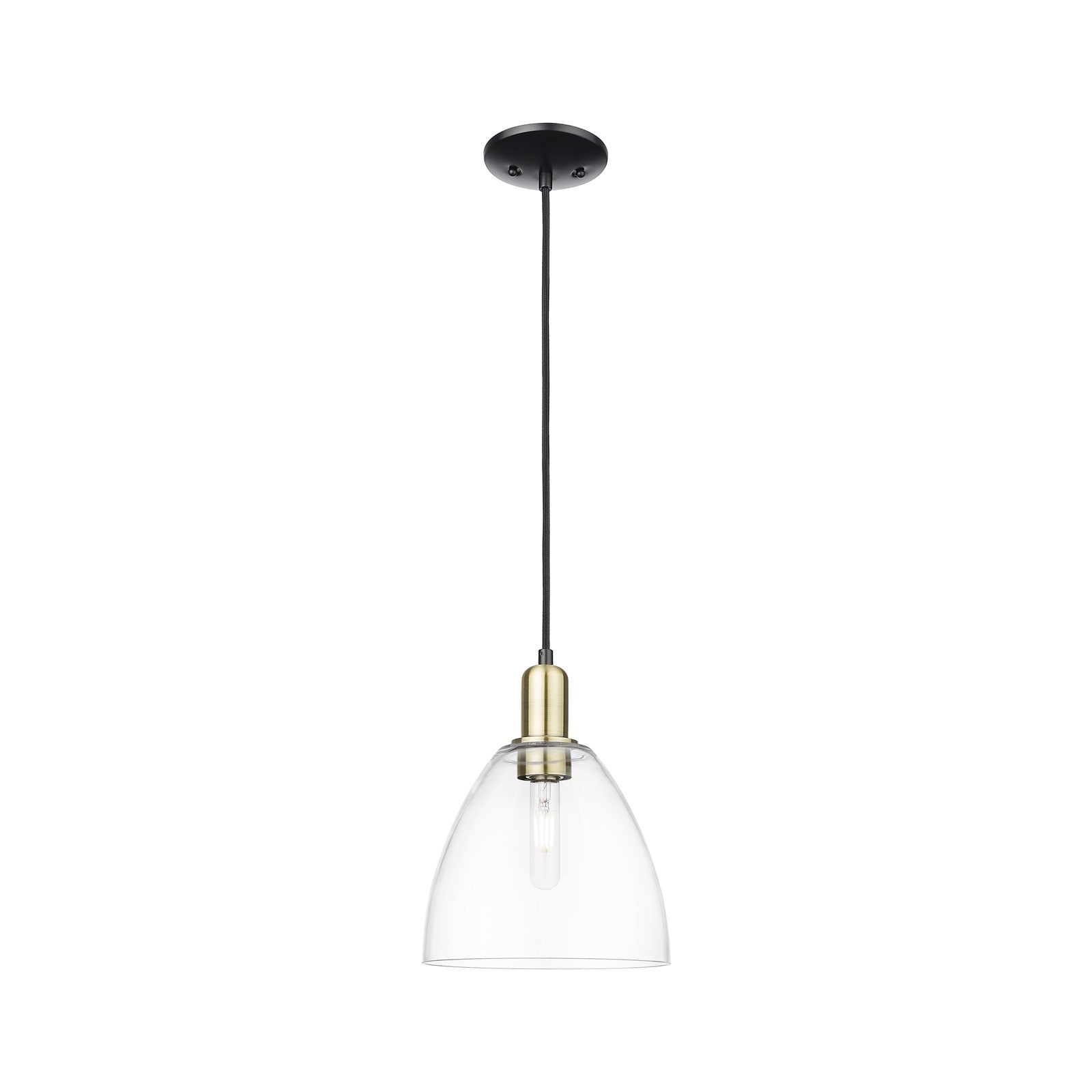 Innovations Bristol 9in 1-Light Mini Pendant | Industrial Black Antique Brass and Clear Glass | Kitchen Island & Dining Room | 9 | Model 716-1P-BAB-GBD-92