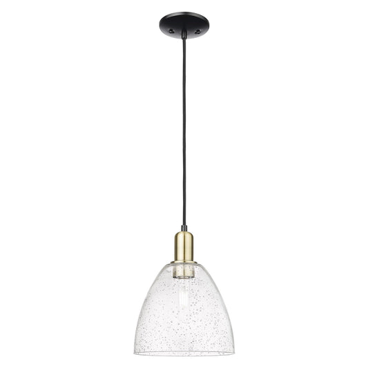 Innovations Bristol 9in 1-Light Mini Pendant | Industrial Black Antique Brass Steel and Seedy Glass | Kitchen Island & Dining | Model 716-1P-BAB-GBD-94