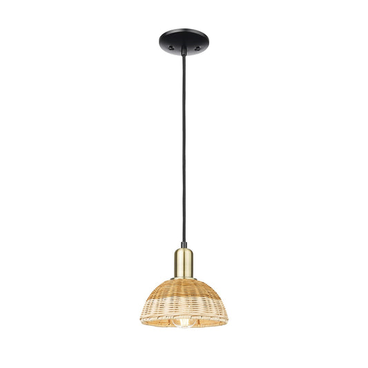 Innovations Natural Ballston Dome 7.5in 1-Light Mini Pendant | Farmhouse Black Antique Brass Steel and Natural Fiber Dome | Model 716-1P-BAB-NBD2-75-NAT