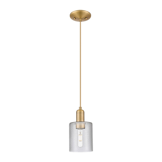 Innovations Cobbleskill 5in 1-Light Mini Pendant | Industrial Brushed Brass Steel and Clear Glass | Kitchen Island & Dining Room | Model 716-1P-BB-G112