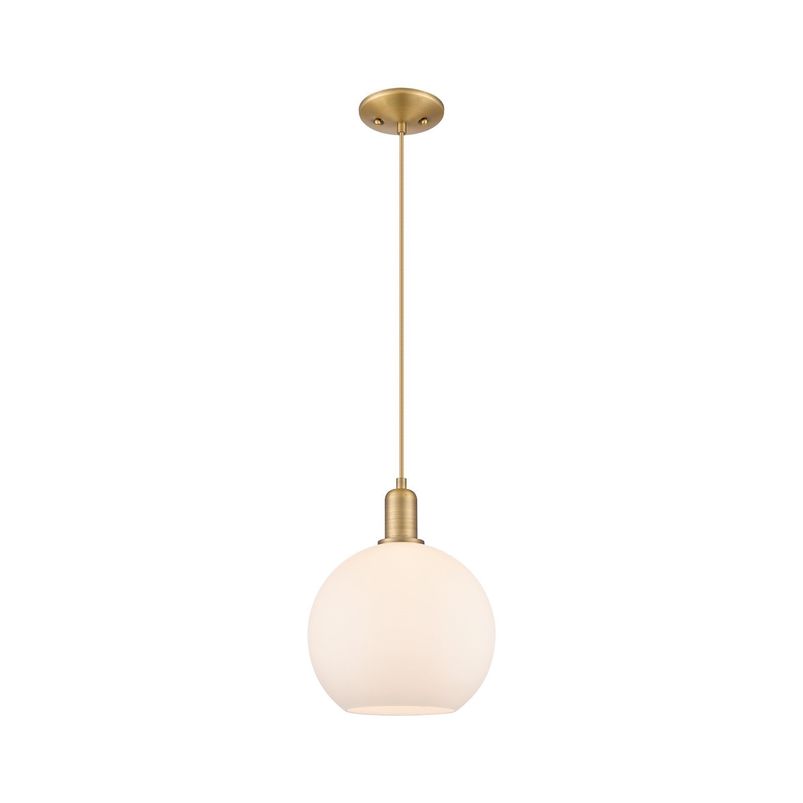 Innovations Athens 10in 1-Light Mini Pendant | Industrial Brushed Brass and Matte White Glass | Kitchen Island & Dining Room | Model 716-1P-BB-G121-10