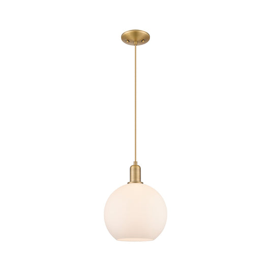 Innovations Athens 10in 1-Light Mini Pendant | Industrial Brushed Brass and Matte White Glass | Kitchen Island & Dining Room | Model 716-1P-BB-G121-10
