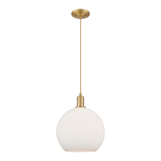 Innovations Athens 12in 1-Light Mini Pendant | Industrial Brushed Brass and Matte White Glass | Kitchen Island & Dining Room | Model 716-1P-BB-G121-12