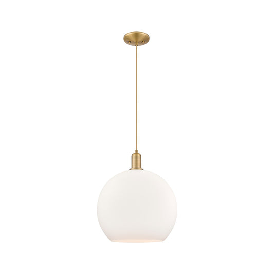 Innovations Athens 14in 1-Light Mini Pendant | Industrial Brushed Brass Steel and Matte White Glass | Kitchen Island & Dining | Model 716-1P-BB-G121-14