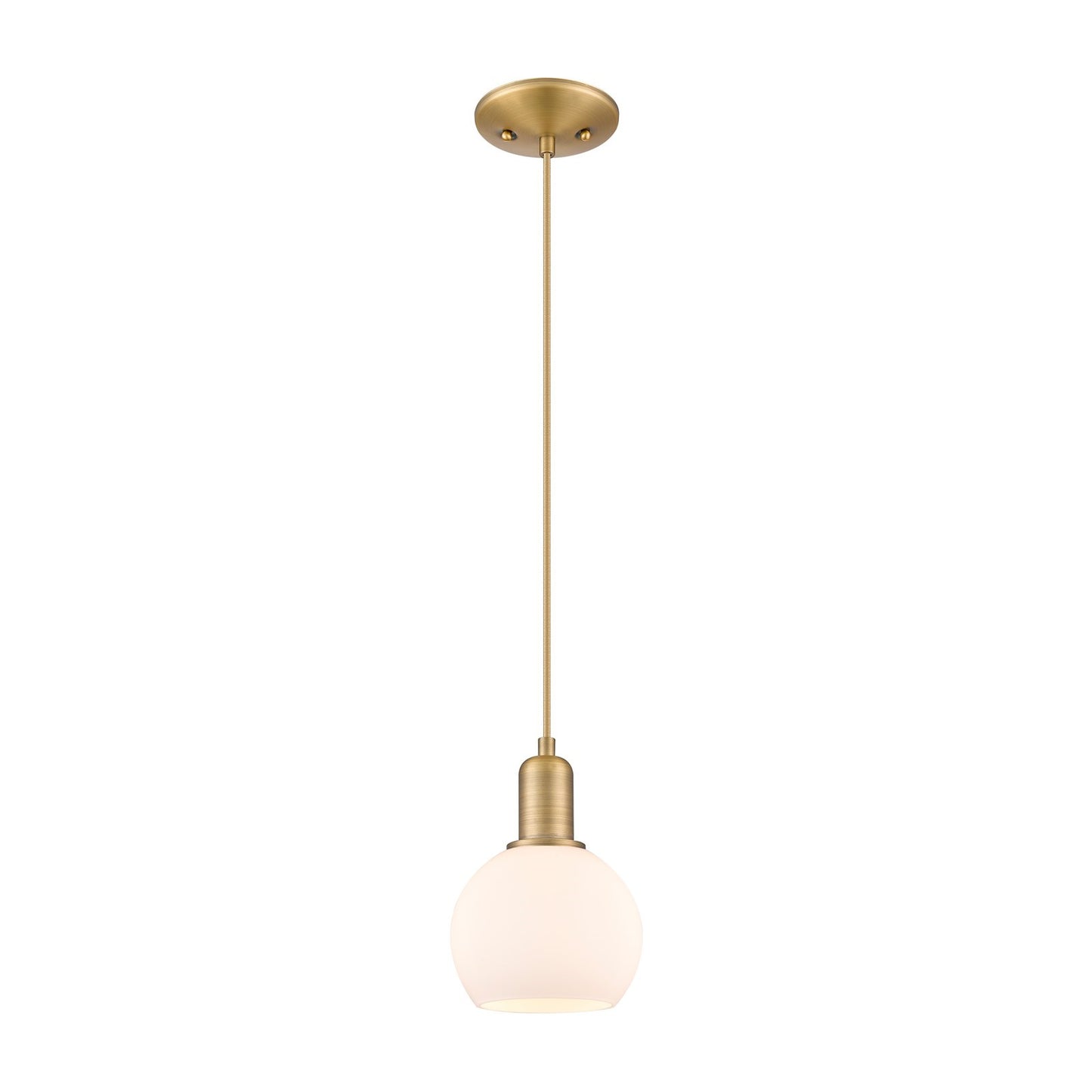 Innovations Athens 6in 1-Light Mini Pendant | Industrial Brushed Brass Steel and Matte White Glass | Kitchen Island & Dining Room | Model 716-1P-BB-G121-6