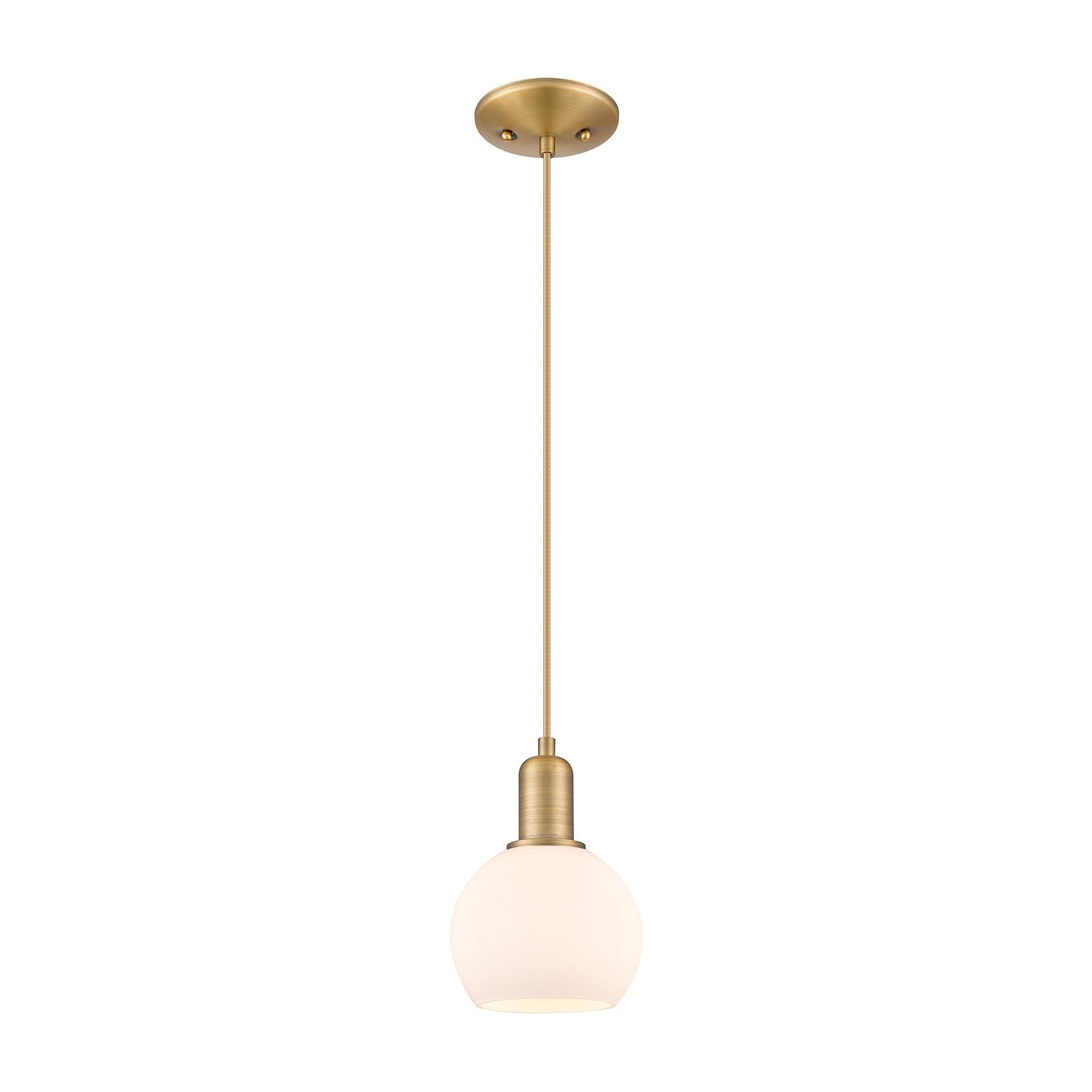 Innovations Athens 6in 1-Light Mini Pendant | Industrial Brushed Brass Steel and Matte White Glass | Kitchen Island & Dining Room | Model 716-1P-BB-G121-6