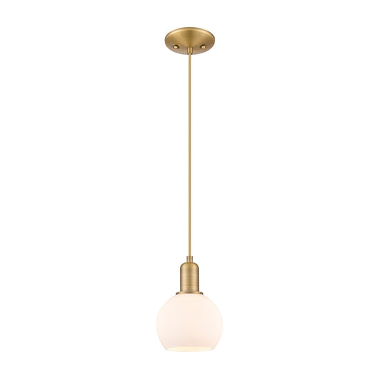 Innovations Athens 6in 1-Light Mini Pendant | Industrial Brushed Brass Steel and Matte White Glass | Kitchen Island & Dining Room | Model 716-1P-BB-G121-6