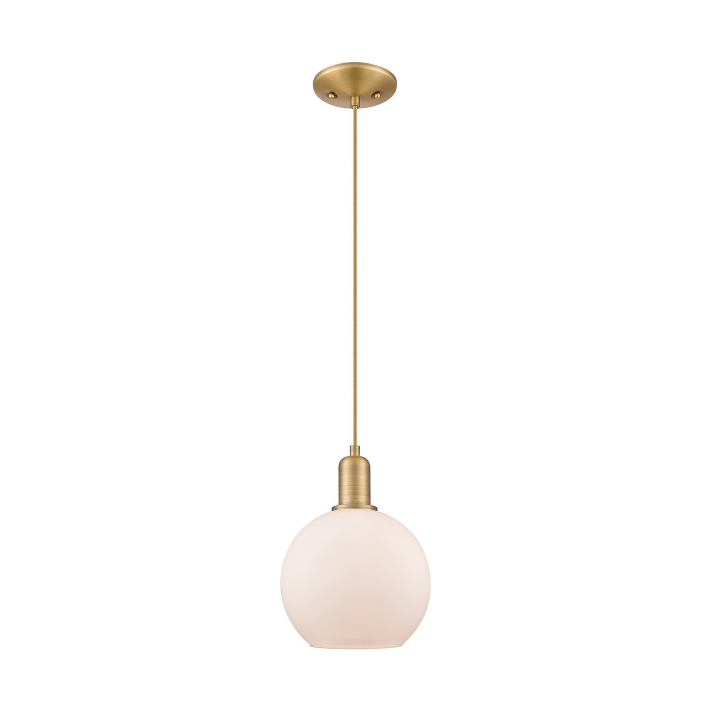 Innovations Athens 8in 1-Light Mini Pendant | Industrial Brushed Brass and Matte White Glass | Kitchen Island & Dining Room | 8 x | Model 716-1P-BB-G121-8