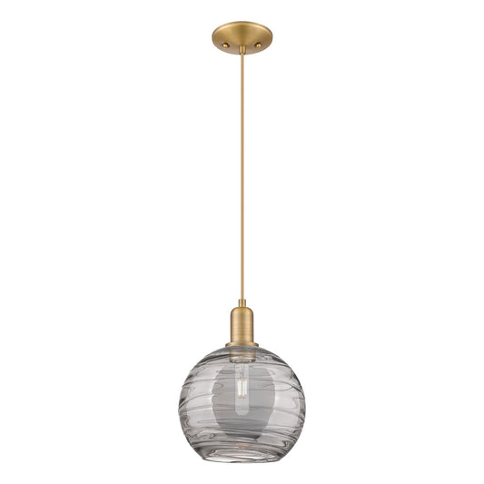 Innovations Athens Deco Swirl 10in 1-Light Mini Pendant | Industrial Brushed Brass and Light Smoke Glass | Kitchen Island & | Model 716-1P-BB-G1213-10SM
