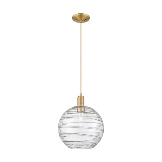 Innovations Athens Deco Swirl 12in 1-Light Mini Pendant | Industrial Brushed Brass and Clear Deco Swirl Glass | Kitchen | Model 716-1P-BB-G1213-12CL