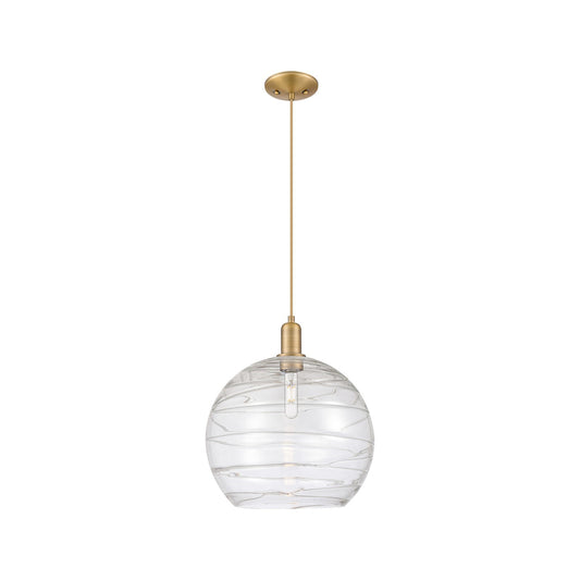 Innovations Athens Deco Swirl 14in 1-Light Mini Pendant | Industrial Brushed Brass and Clear Deco Swirl Glass | Kitchen | Model 716-1P-BB-G1213-14CL