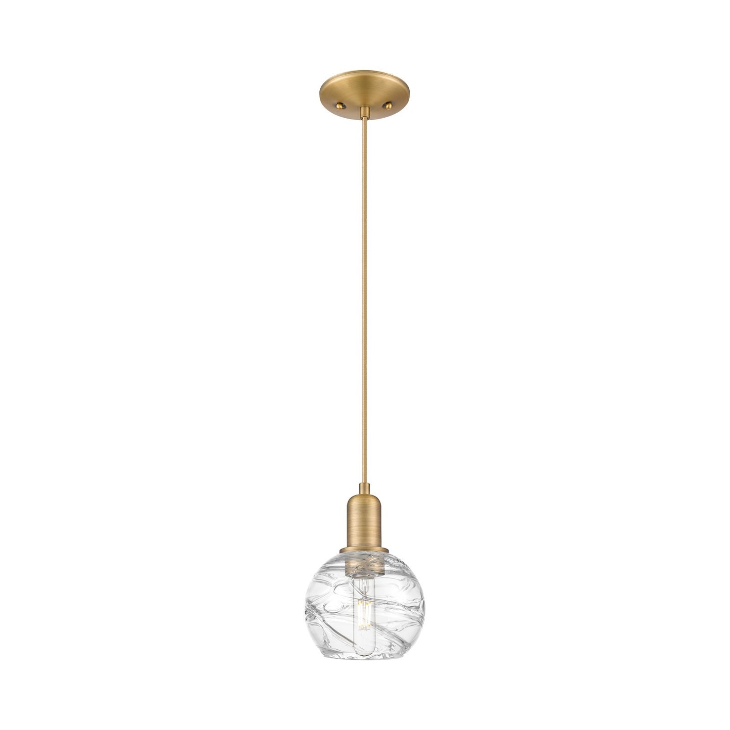 Innovations Lighting Athens Deco Swirl 6in 1-Light Mini Pendant | Industrial Brushed Brass and Clear Deco Swirl Glass | Model 716-1P-BB-G1213-6CL
