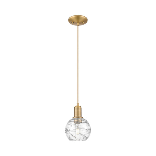Innovations Lighting Athens Deco Swirl 6in 1-Light Mini Pendant | Industrial Brushed Brass and Clear Deco Swirl Glass | Model 716-1P-BB-G1213-6CL