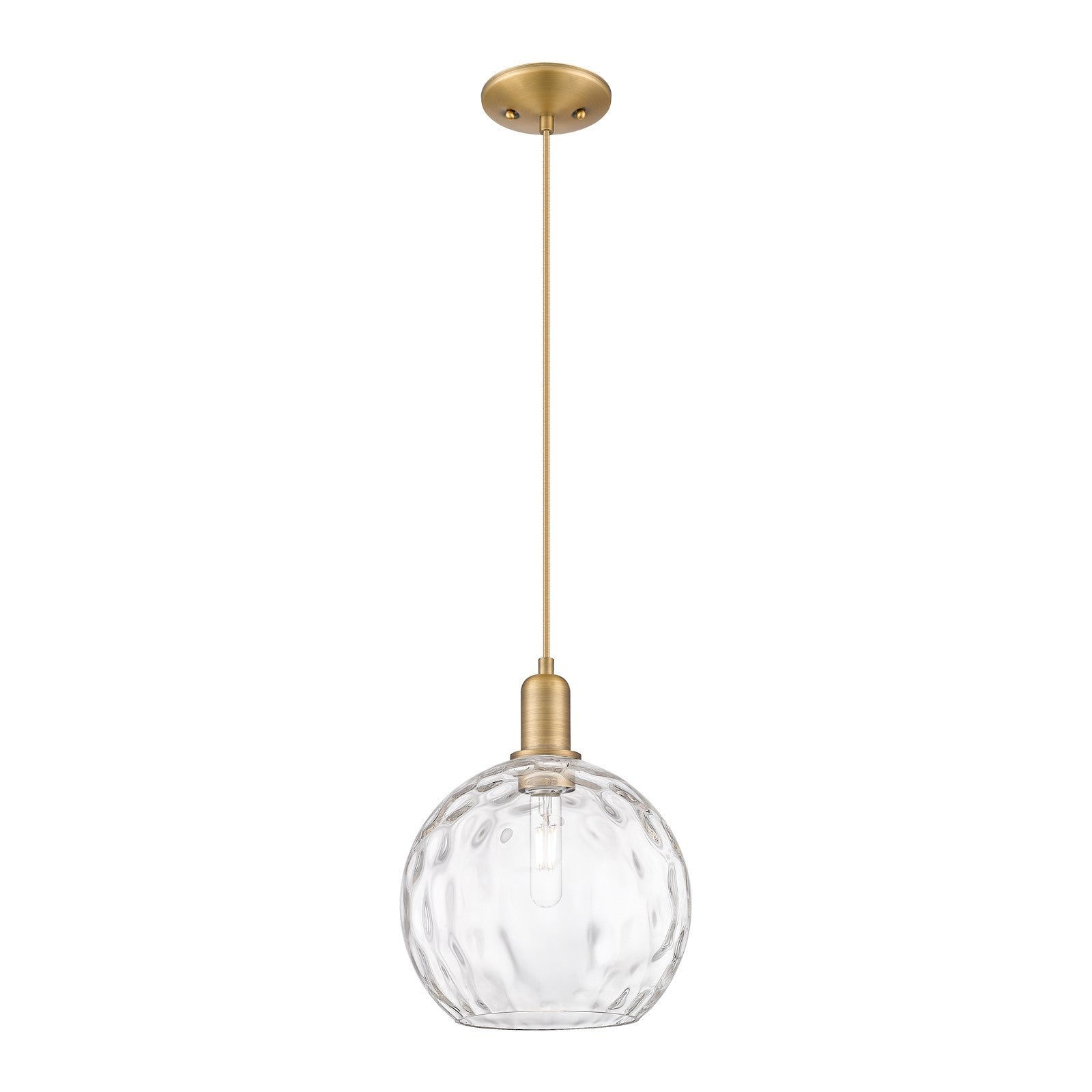 Innovations Athens 10in 1-Light Mini Pendant | Industrial Brushed Brass Steel and Clear Water Glass | Kitchen Island & Dining | Model 716-1P-BB-G1215-10
