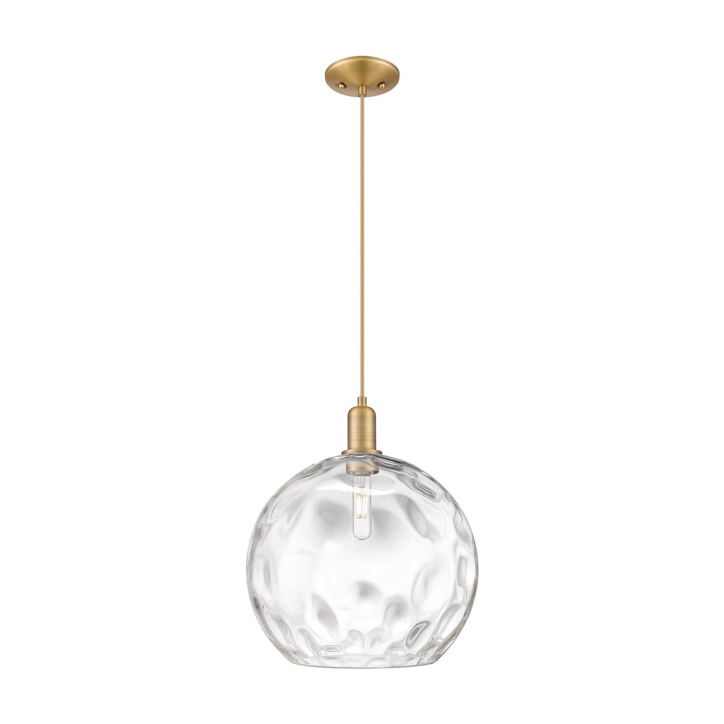 Innovations Athens Water Glass 13in 1-Light Mini Pendant | Industrial Brushed Brass Steel and Clear Water Glass | Kitchen | Model 716-1P-BB-G1215-14