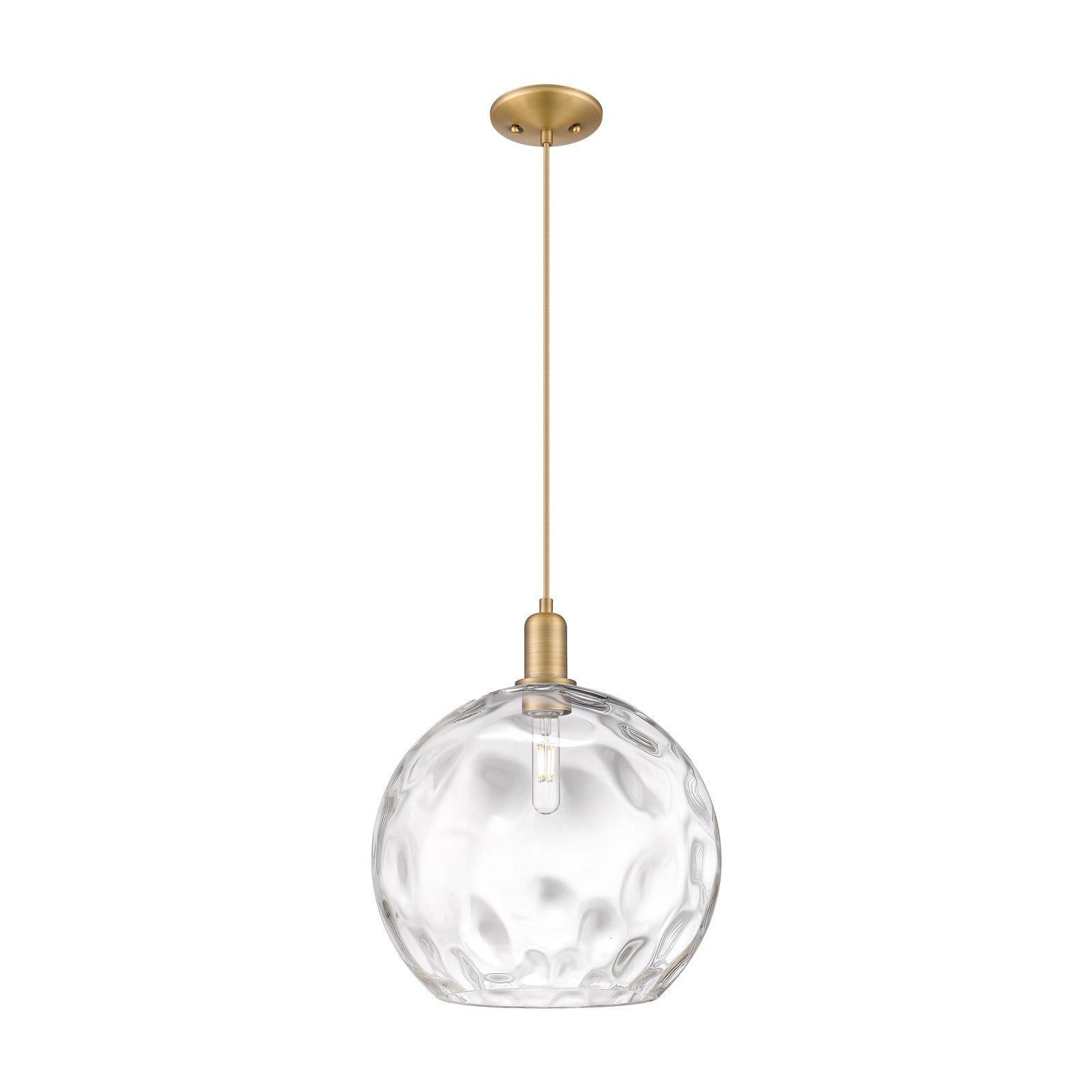 Innovations Athens Water Glass 13in 1-Light Mini Pendant | Industrial Brushed Brass Steel and Clear Water Glass | Kitchen | Model 716-1P-BB-G1215-14