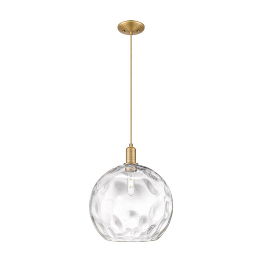 Innovations Athens Water Glass 13in 1-Light Mini Pendant | Industrial Brushed Brass Steel and Clear Water Glass | Kitchen | Model 716-1P-BB-G1215-14