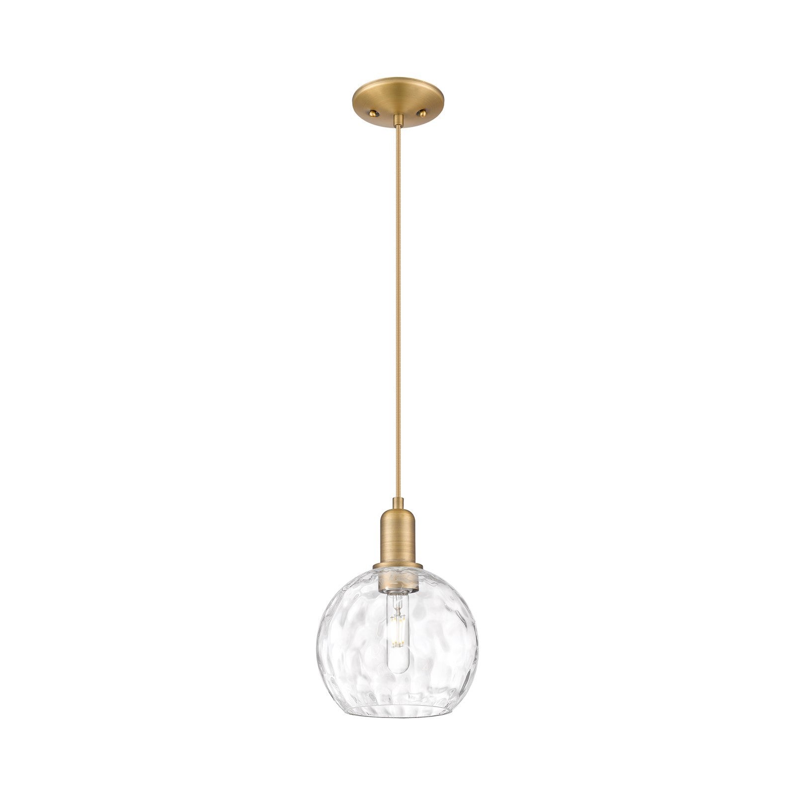 Innovations Athens 8in 1-Light Mini Pendant | Industrial Brushed Brass Steel and Clear Water Glass | Kitchen Island & Dining | Model 716-1P-BB-G1215-8
