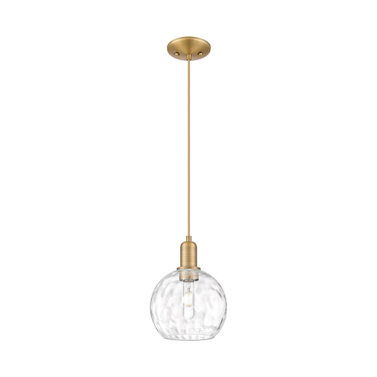 Innovations Athens 8in 1-Light Mini Pendant | Industrial Brushed Brass Steel and Clear Water Glass | Kitchen Island & Dining | Model 716-1P-BB-G1215-8