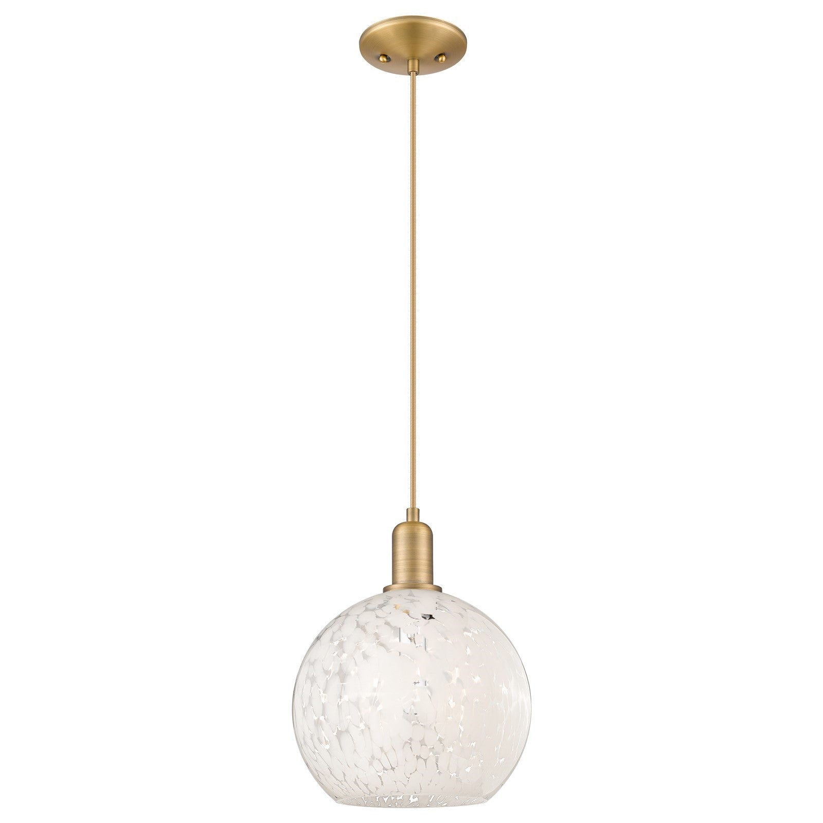 Innovations Lighting Arcadia 10in 1-Light Mini Pendant | Industrial Brushed Brass and White Mouchette Glass | Kitchen Island | Model 716-1P-BB-G1216-10WM