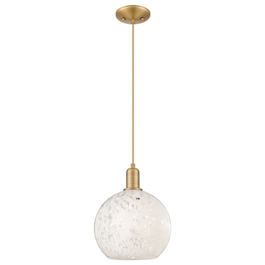 Innovations Lighting Arcadia 10in 1-Light Mini Pendant | Industrial Brushed Brass and White Mouchette Glass | Kitchen Island | Model 716-1P-BB-G1216-10WM