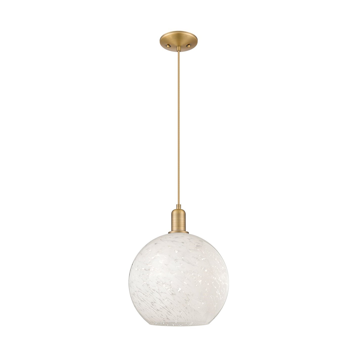 Innovations Lighting White Mouchette 12in 1-Light Mini Pendant | Industrial Brushed Brass and White Mouchette Glass | Kitchen | Model 716-1P-BB-G1216-12WM