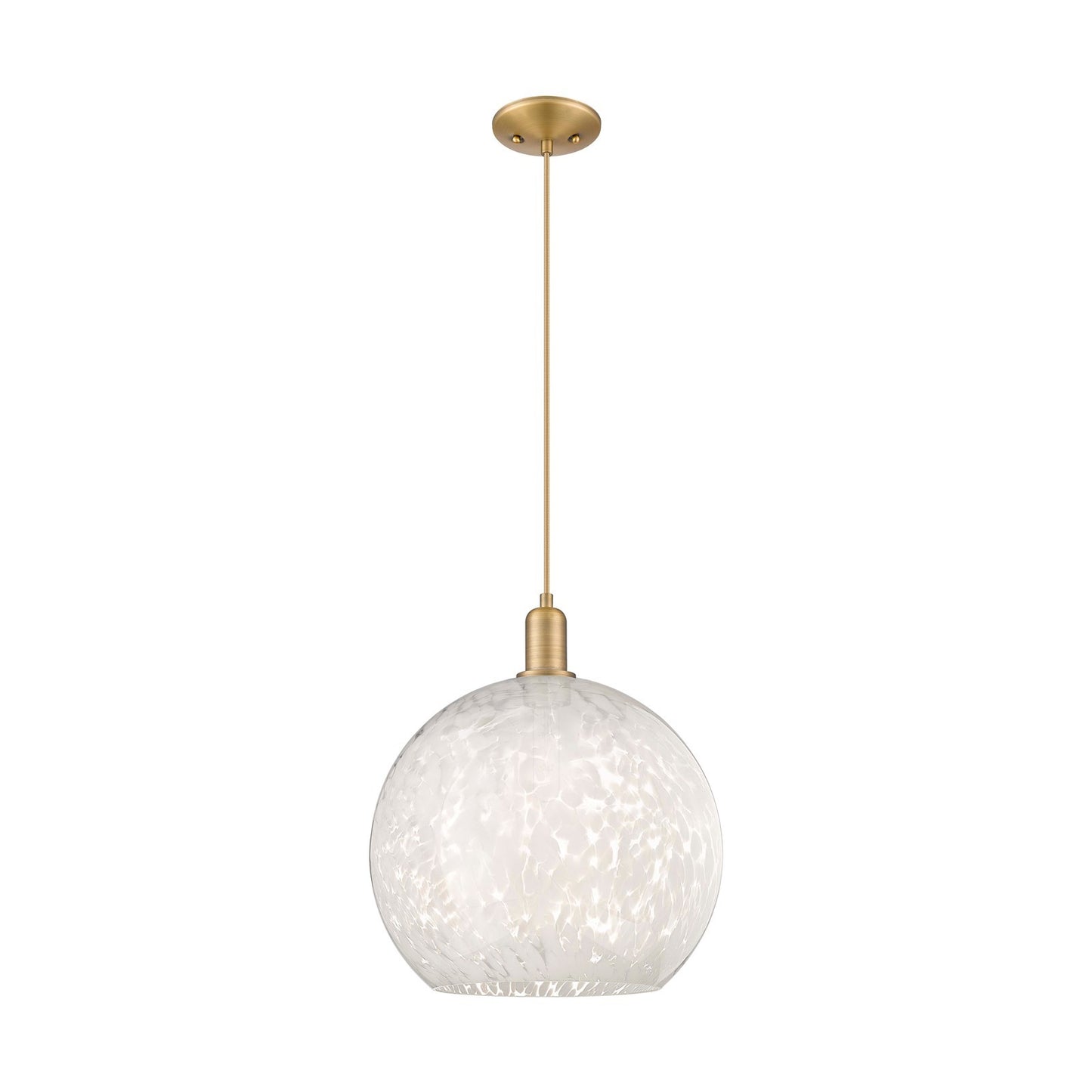Innovations Lighting White Mouchette 14in 1-Light Mini Pendant | Industrial Brushed Brass and White Glass | Kitchen Island & | Model 716-1P-BB-G1216-14WM