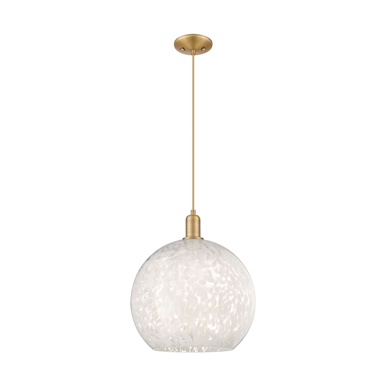 Innovations Lighting White Mouchette 14in 1-Light Mini Pendant | Industrial Brushed Brass and White Glass | Kitchen Island & | Model 716-1P-BB-G1216-14WM