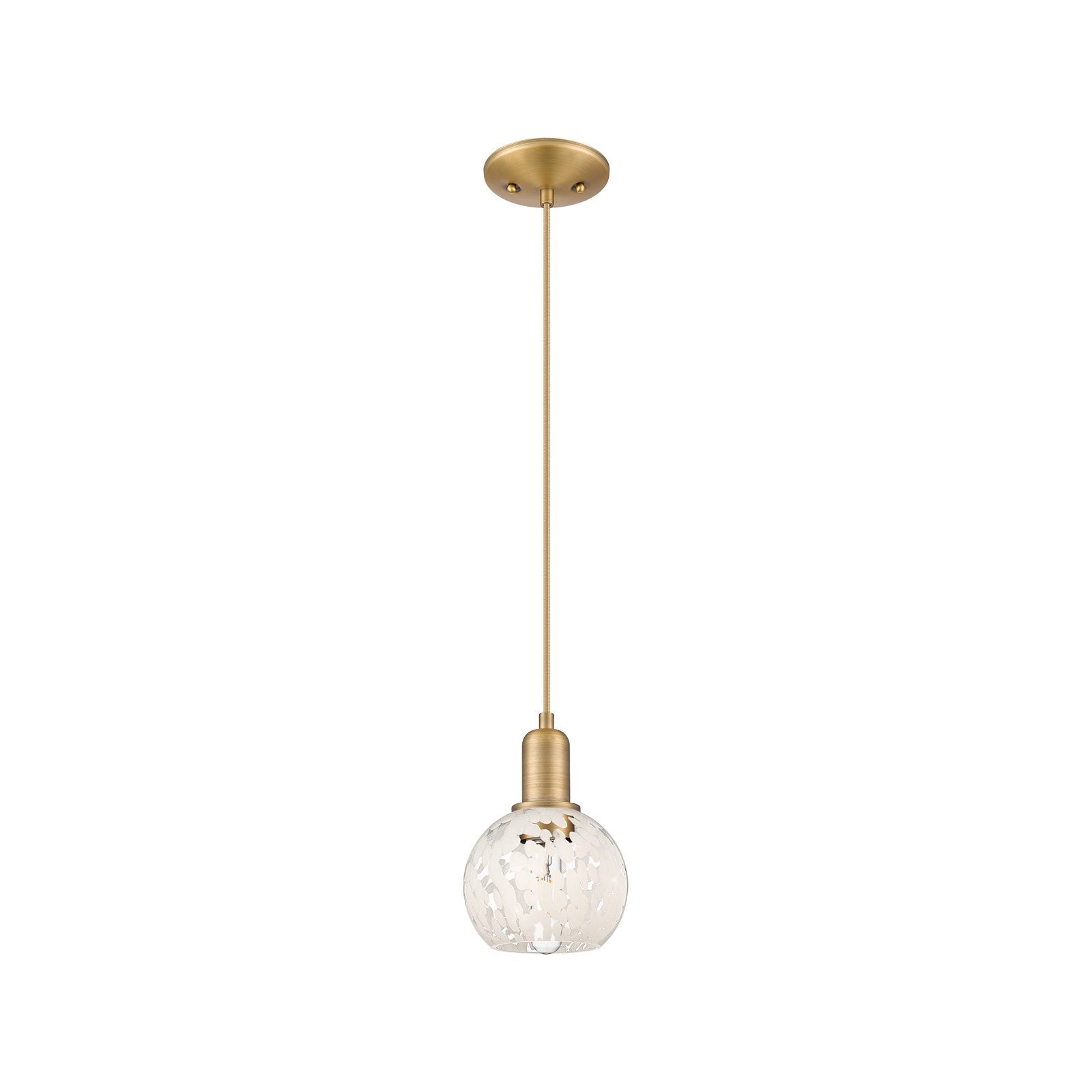 Innovations White Mouchette 6in 1-Light Mini Pendant | Industrial Brushed Brass and White Glass | Kitchen Island & Dining Room | Model 716-1P-BB-G1216-6WM