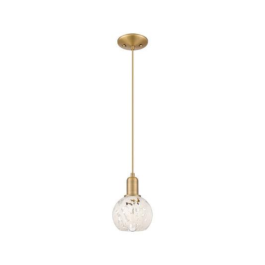 Innovations White Mouchette 6in 1-Light Mini Pendant | Industrial Brushed Brass and White Glass | Kitchen Island & Dining Room | Model 716-1P-BB-G1216-6WM