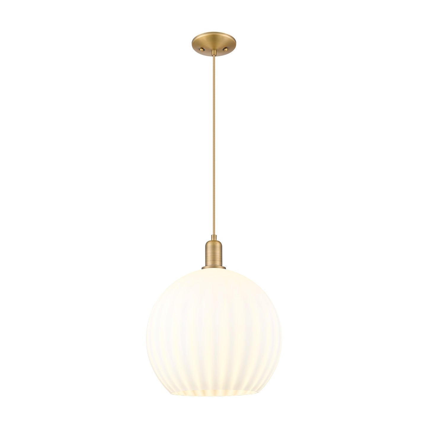 Innovations Lighting Arcadia 14in 1-Light Mini Pendant | Industrial Brushed Brass and White Venetian Glass | Kitchen Island & | Model 716-1P-BB-G1217-14WV